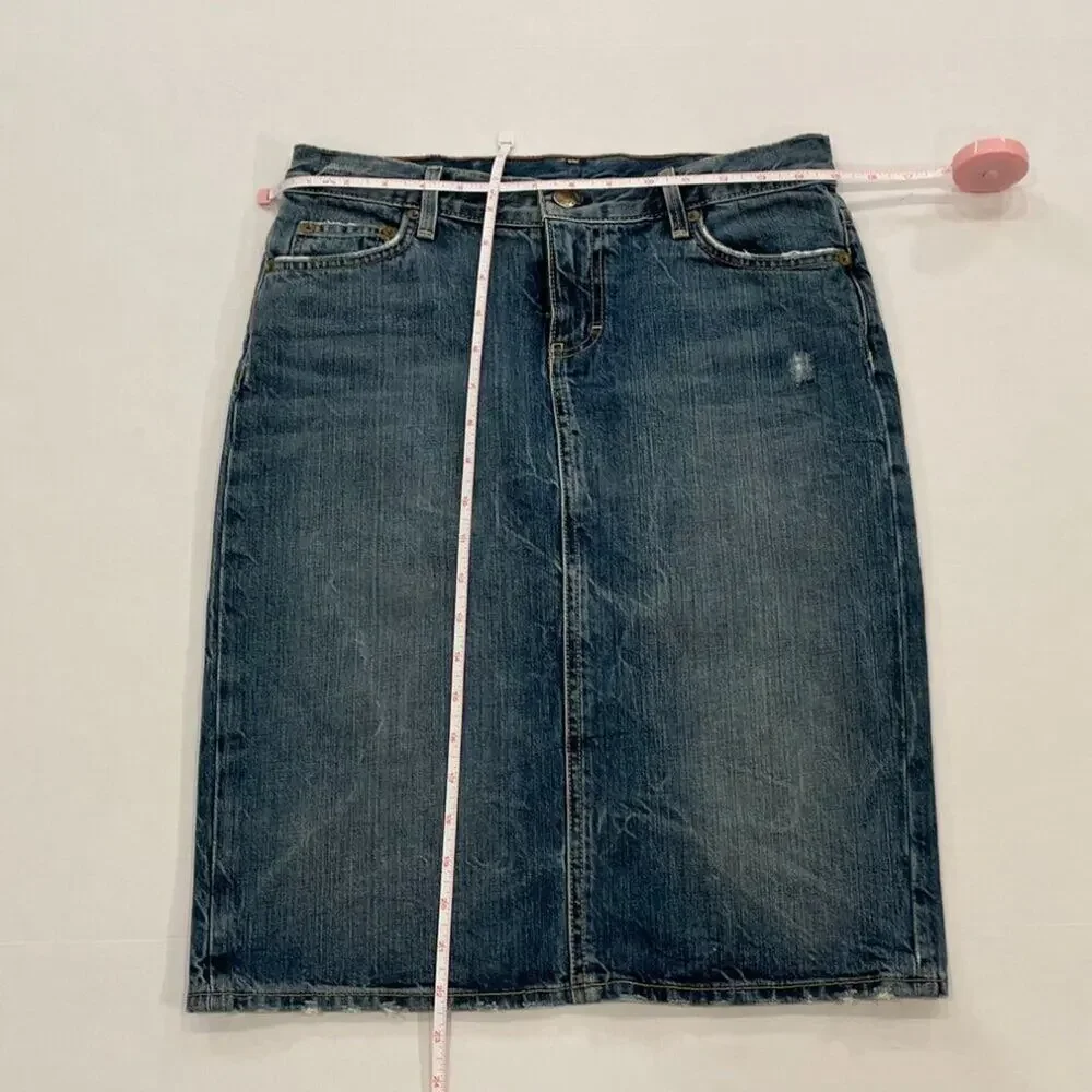Vintage J.Crew Denim Pencil Skirt, Slightly Distressed, Y2K, Minimalist, 28